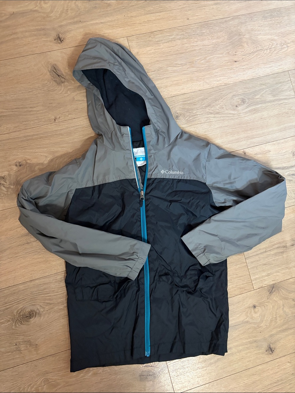 Columbia Two-Tone Gray & Black Kids' Hooded Rain Jacket Fleece Lined